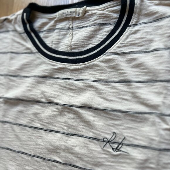 Rag & Bone Striped, Embroidered Short Sleeve Tee Shirt - Picture 2 of 11